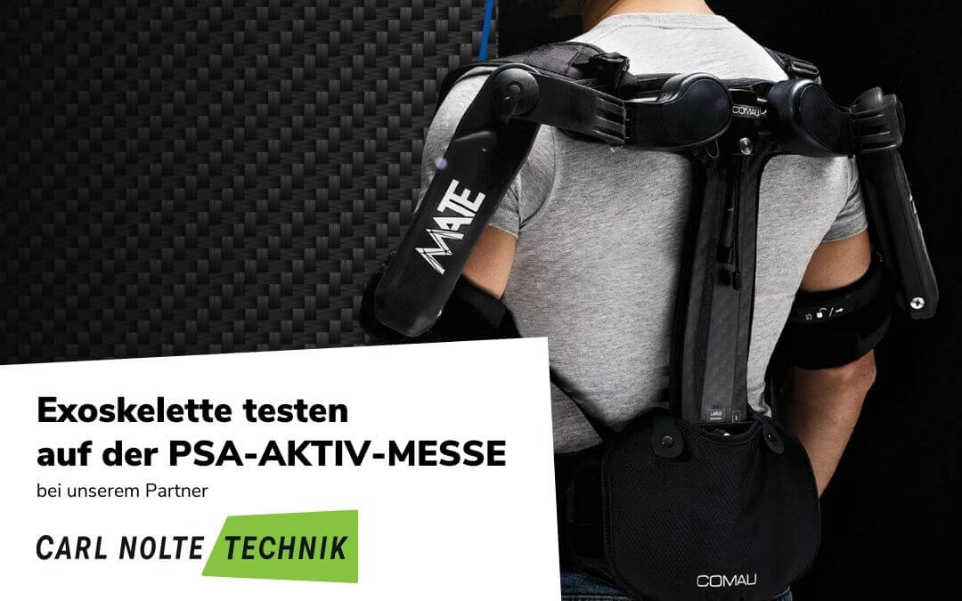 Exoskelette testen auf der PSA-Aktiv-Messe bei Carl Nolte Technik, Greven